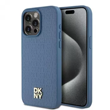 DKNY DKHMP15XPSHRPSB Hardcase Leder Monogramm-Muster mit Metall-Logo MagSafe für iPhone 15 Pro Max 6.7 Blau