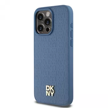 DKNY DKHMP15XPSHRPSB Hardcase Leder Monogramm-Muster mit Metall-Logo MagSafe für iPhone 15 Pro Max 6.7 Blau