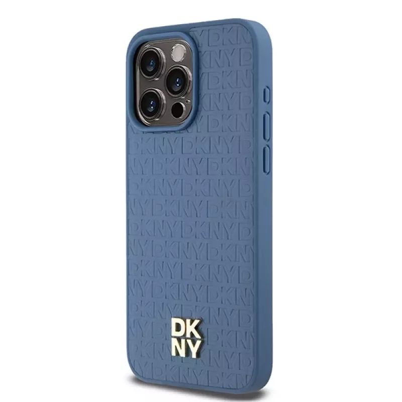 DKNY DKHMP15XPSHRPSB Hardcase Leder Monogramm-Muster mit Metall-Logo MagSafe für iPhone 15 Pro Max 6.7 Blau