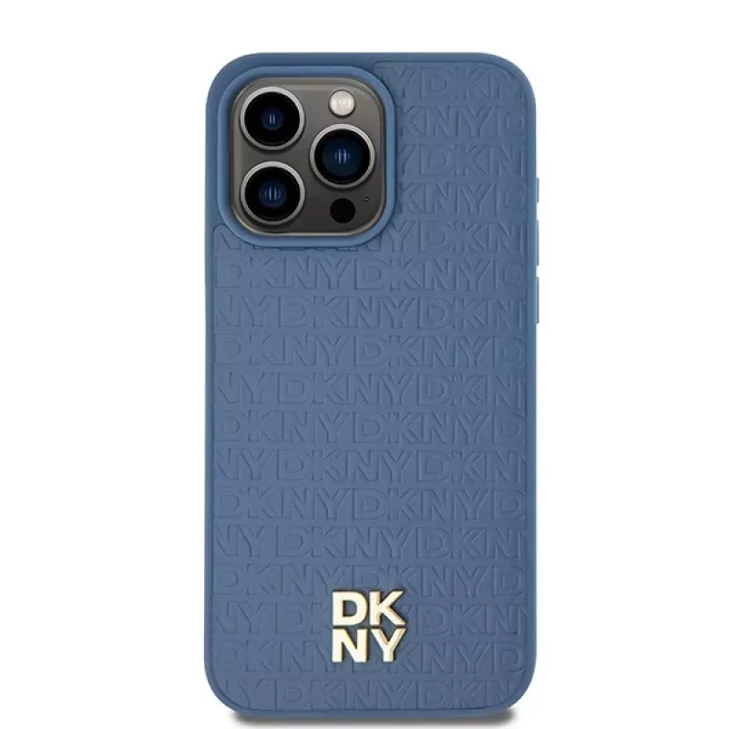 DKNY DKHMP15XPSHRPSB Hardcase Leder Monogramm-Muster mit Metall-Logo MagSafe für iPhone 15 Pro Max 6.7 Blau
