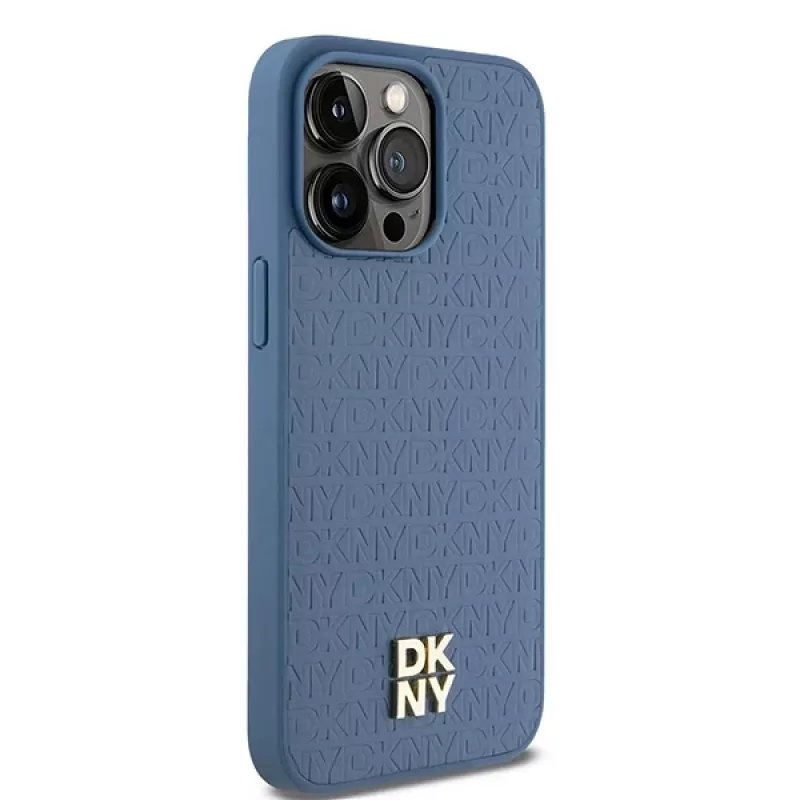 DKNY DKHMP15XPSHRPSB Hardcase Leder Monogramm-Muster mit Metall-Logo MagSafe für iPhone 15 Pro Max 6.7 Blau