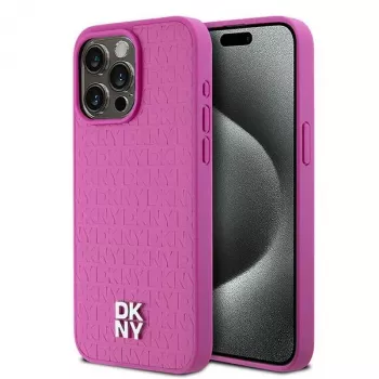DKNY DKHMP15XPSHRPSP iPhone 15 Pro Max 6,7 inch Pink Hardcase Leder Monogramm-Muster Metall-Logo MagSafe