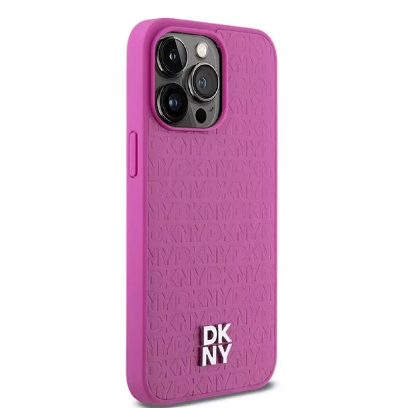 DKNY DKHMP15XPSHRPSP iPhone 15 Pro Max 6,7 inch Pink Hardcase Leder Monogramm-Muster Metall-Logo MagSafe