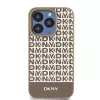 DKNY DKHMP15LPSOSPW iPhone 15 Pro 6,1 inch Hardcase Leder bedrucktes Muster Braun mit Metall-Logo MagSafe