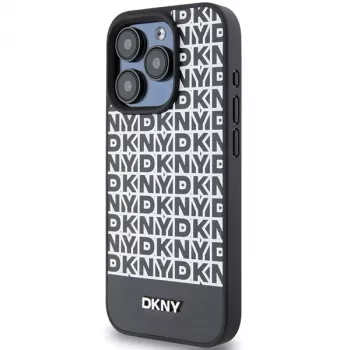 DKNY DKHMP15LPSOSPK Hard Case für Apple iPhone 15 Pro 6,1 inch Leder mit Printmuster Metall-Logo MagSafe Schwarz