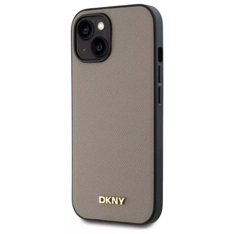 DKNY DKHMP15SPGHLME Hardcase für Apple iPhone 15 6,1 inch Beige Grained Metal Logo MagSafe