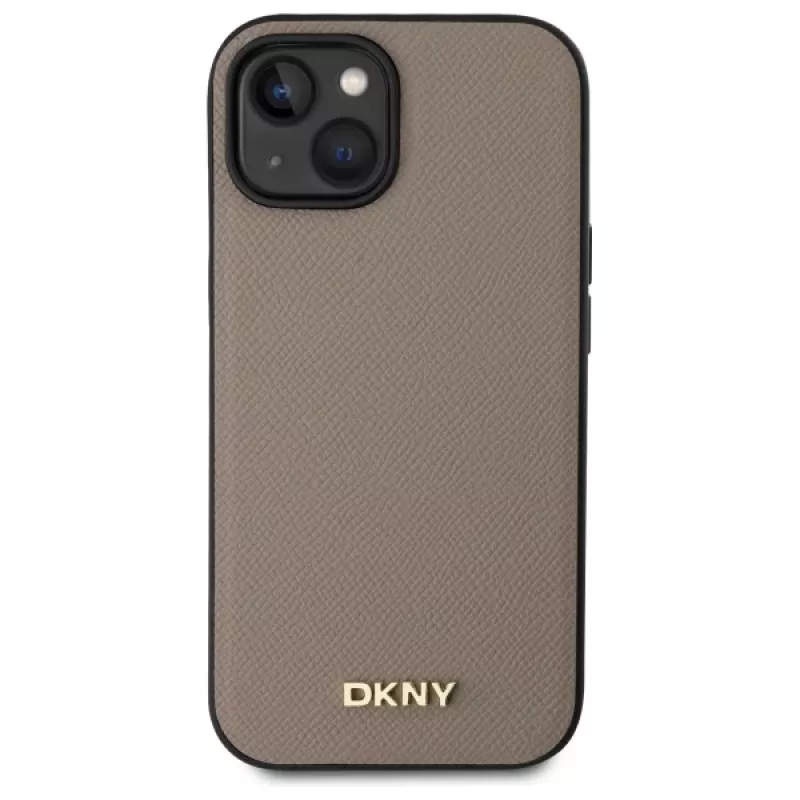 DKNY DKHMP15SPGHLME Hardcase für Apple iPhone 15 6,1 inch Beige Grained Metal Logo MagSafe