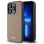 DKNY DKHMP15LPGHLME Hardcase für iPhone 15 Pro 6,1 inch Beige mit genarbtem Metall-Logo und MagSafe