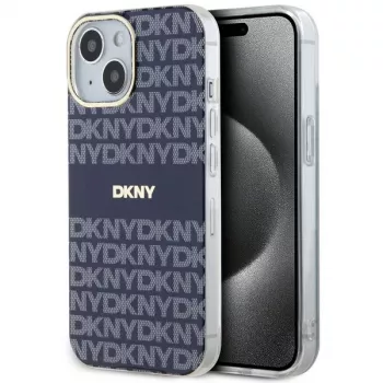DKNY DKHMP15SHRHSEB Hard Case für iPhone 15/14/13 6,1 inch Blau Mono & Stripe IML MagSafe