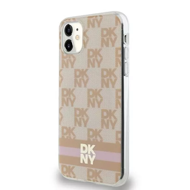 DKNY DKHMN61HCPTSP Hard Case für iPhone 11 / XR 6,1 inch Pink Checkered Mono Pattern & Printed Stripes MagSafe