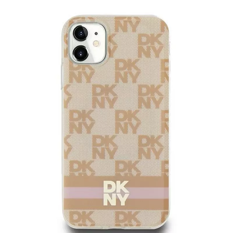 DKNY DKHMN61HCPTSP Hard Case für iPhone 11 / XR 6,1 inch Pink Checkered Mono Pattern & Printed Stripes MagSafe