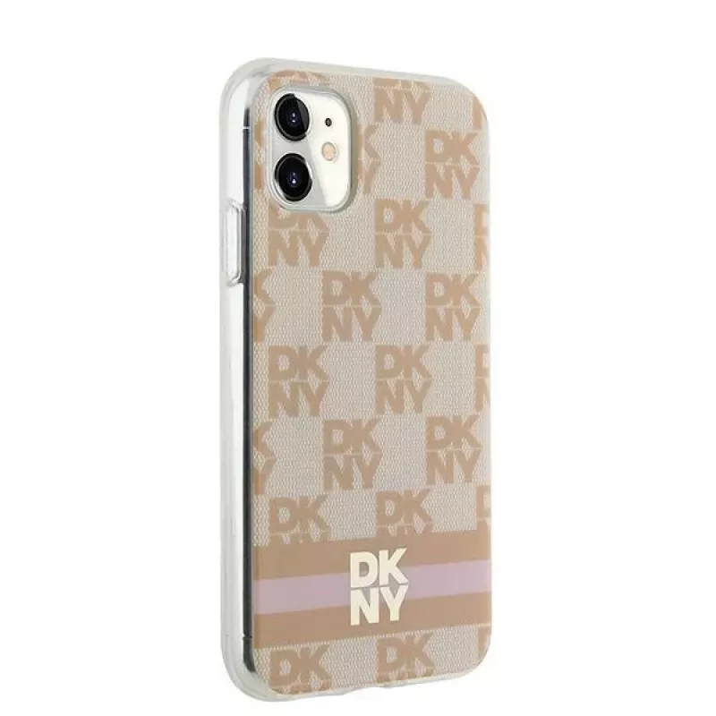 DKNY DKHMN61HCPTSP Hard Case für iPhone 11 / XR 6,1 inch Pink Checkered Mono Pattern & Printed Stripes MagSafe