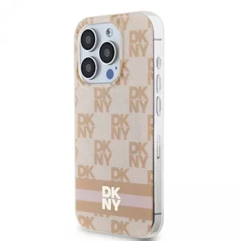 DKNY DKHMP13LHCPTSP Hard Case für Apple iPhone 13 Pro / 13, Pink Checkered Mono Pattern & Printed Stripes, MagSafe