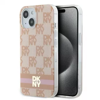 DKNY DKHMP15SHCPTSP Hardcase für iPhone 15 / 14 / 13 6,1 inch Pink Checkered Mono Pattern & Printed Stripes MagSafe