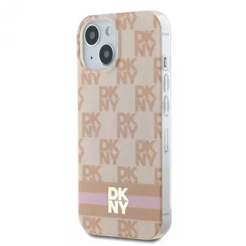 DKNY DKHMP15SHCPTSP Hardcase für iPhone 15 / 14 / 13 6,1 inch Pink Checkered Mono Pattern & Printed Stripes MagSafe