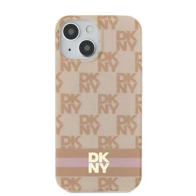 DKNY DKHMP15SHCPTSP Hardcase für iPhone 15 / 14 / 13 6,1 inch Pink Checkered Mono Pattern & Printed Stripes MagSafe