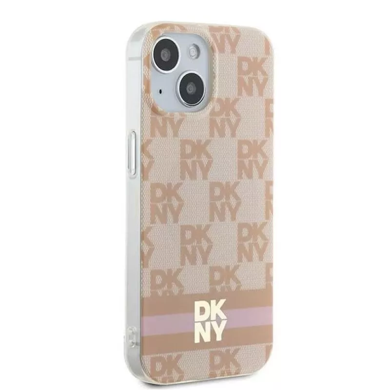 DKNY DKHMP15SHCPTSP Hardcase für iPhone 15 / 14 / 13 6,1 inch Pink Checkered Mono Pattern & Printed Stripes MagSafe