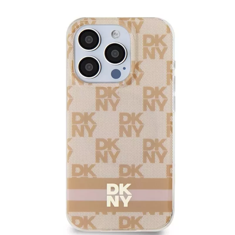 DKNY DKHMP15LHCPTSP Hardcase für iPhone 15 Pro 6,1 inch Pink Checkered Mono Pattern & Printed Stripes MagSafe