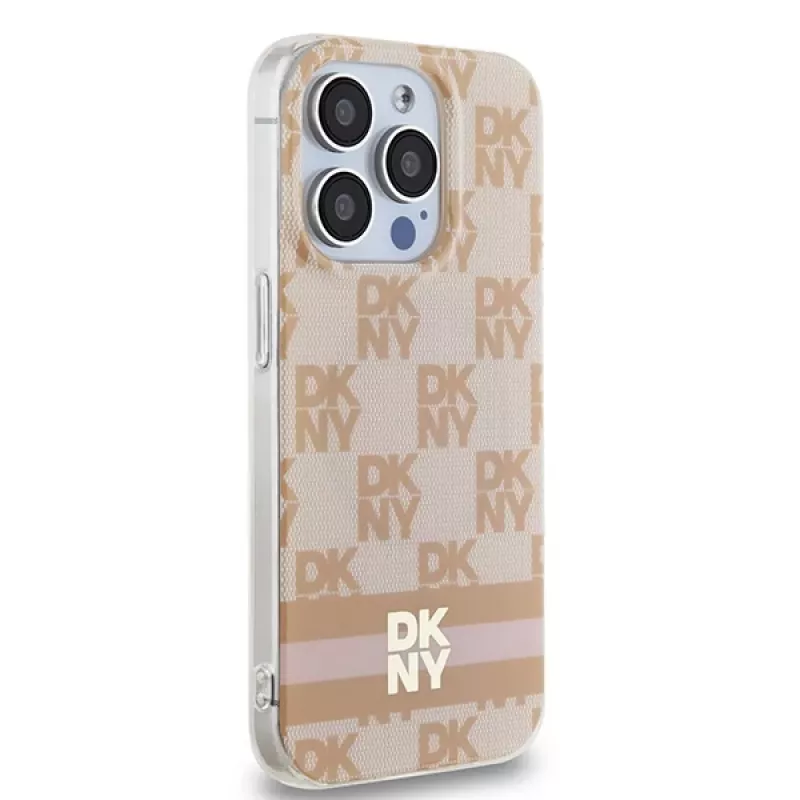 DKNY DKHMP15LHCPTSP Hardcase für iPhone 15 Pro 6,1 inch Pink Checkered Mono Pattern & Printed Stripes MagSafe