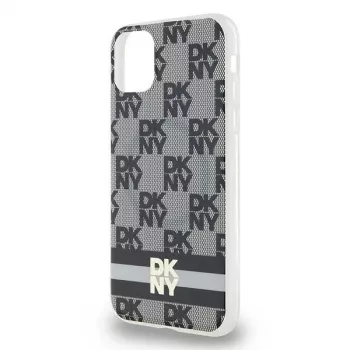 DKNY DKHMN61HCPTSK Hard Case für Apple iPhone 11 / XR 6,1 inch - Schwarz mit Checkered Mono Muster und bedruckten Streifen, MagSafe-kompatibel