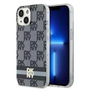 DKNY DKHMP15MHCPTSK Hardcase für iPhone 15 Plus / 14 Plus 6,7 inch Schwarz Karo-Mono-Muster & bedruckte Streifen MagSafe