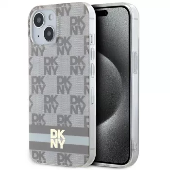 DKNY DKHMP14SHCPTSE Hard Case für iPhone 14/15/13 6,1 inch Beige Checkered Mono Pattern & Printed Stripes MagSafe