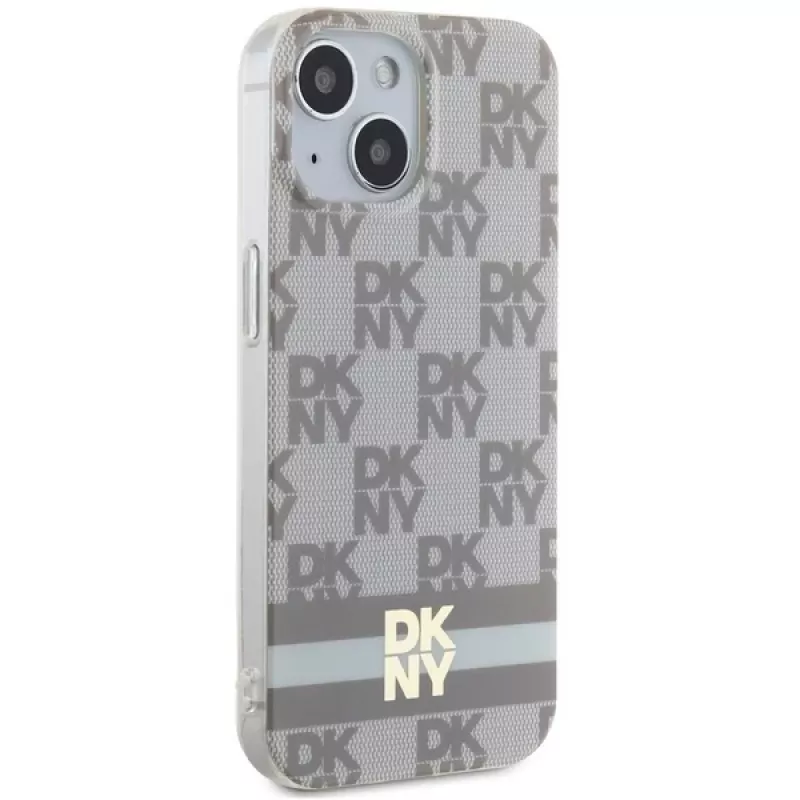 DKNY DKHMP14SHCPTSE Hard Case für iPhone 14/15/13 6,1 inch Beige Checkered Mono Pattern & Printed Stripes MagSafe