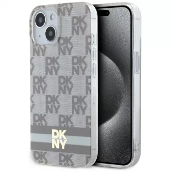DKNY DKHMP15SHCPTSE Hard Case für Apple iPhone 15 / 14 / 13 6,1 inch Beige kariertes Monomuster & bedruckte Streifen MagSafe
