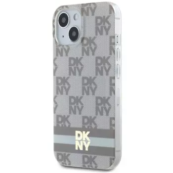 DKNY DKHMP15SHCPTSE Hard Case für Apple iPhone 15 / 14 / 13 6,1 inch Beige kariertes Monomuster & bedruckte Streifen MagSafe