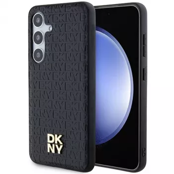 DKNY DKHMS24SPSHRPSK Hardcase Lederoptik Metall-Logo MagSafe für Samsung Galaxy S24, Schwarz