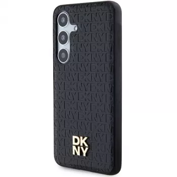 DKNY DKHMS24SPSHRPSK Hardcase Lederoptik Metall-Logo MagSafe für Samsung Galaxy S24, Schwarz