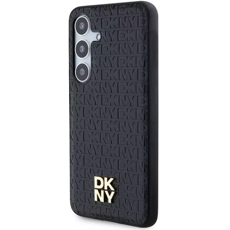 DKNY DKHMS24SPSHRPSK Hardcase Lederoptik Metall-Logo MagSafe für Samsung Galaxy S24, Schwarz