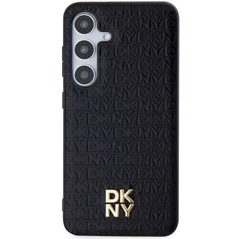 DKNY DKHMS24SPSHRPSK Hardcase Lederoptik Metall-Logo MagSafe für Samsung Galaxy S24, Schwarz