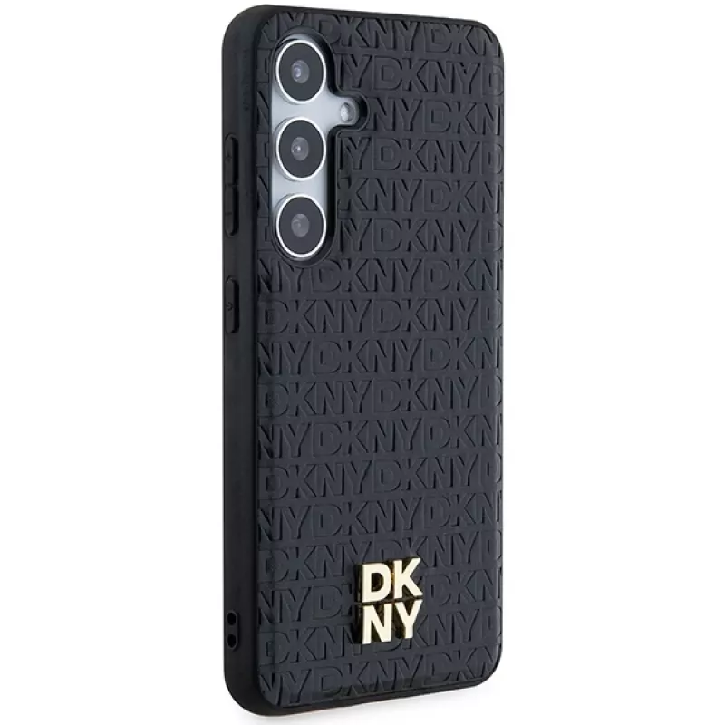 DKNY DKHMS24SPSHRPSK Hardcase Lederoptik Metall-Logo MagSafe für Samsung Galaxy S24, Schwarz