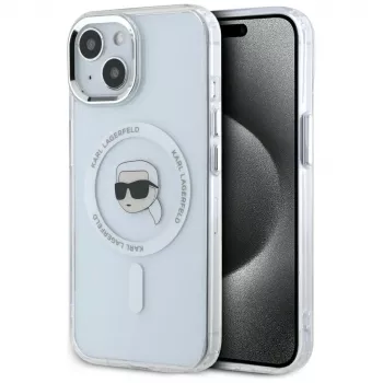 KARL LAGERFELD IML Metal Karl Head MagSafe Case für Apple iPhone 15 - Weiß