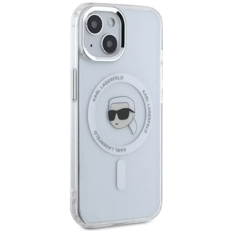 KARL LAGERFELD IML Metal Karl Head MagSafe Case für Apple iPhone 15 - Weiß