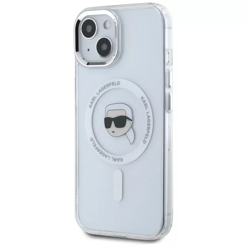 KARL LAGERFELD IML Metal Karl Head MagSafe Case für Apple iPhone 15 Plus Weiß