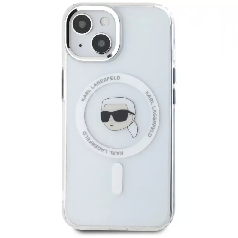 KARL LAGERFELD IML Metal Karl Head MagSafe Case für Apple iPhone 15 Plus Weiß