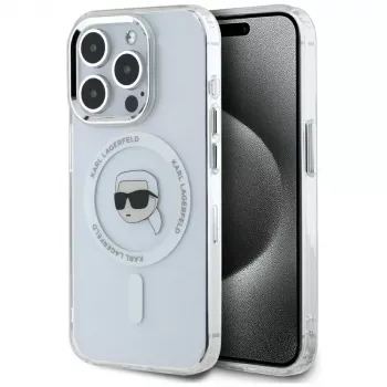 KARL LAGERFELD IML Metal Karl Head MagSafe Case für Apple iPhone 15 Pro, Weiß