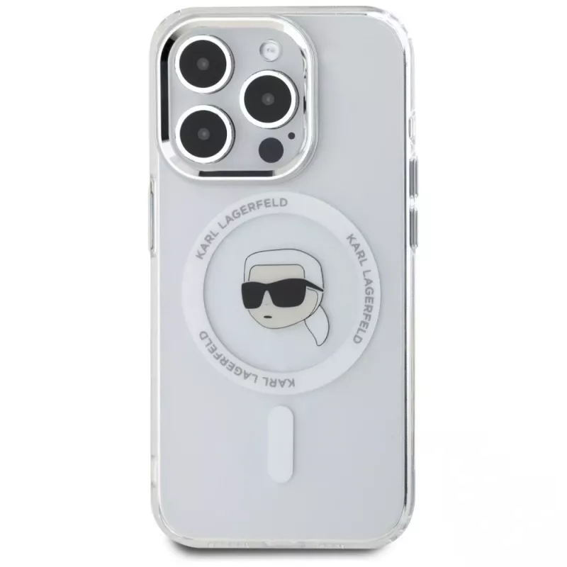 KARL LAGERFELD IML Metal Karl Head MagSafe Case für Apple iPhone 15 Pro, Weiß