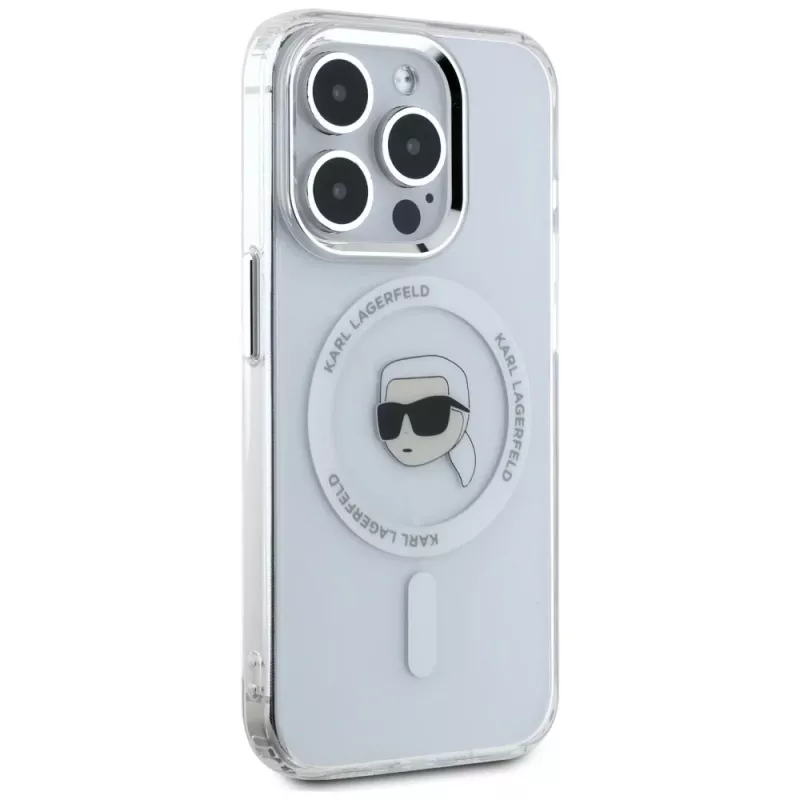 KARL LAGERFELD IML Metal Karl Head MagSafe Case für Apple iPhone 15 Pro, Weiß