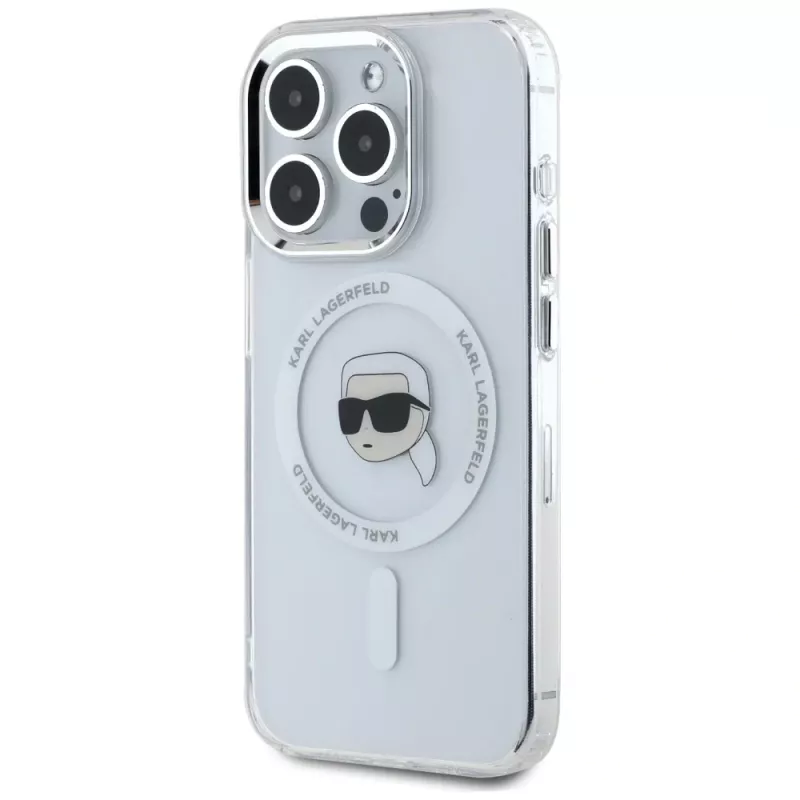 KARL LAGERFELD IML Metal Karl Head MagSafe Case für Apple iPhone 15 Pro Max Weiß