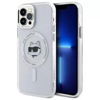 Karl Lagerfeld KLHMP12MHLSCHH Hardcase für iPhone 12/12 Pro 6,1 inch Weiß IML Metall Choupette Kopf MagSafe