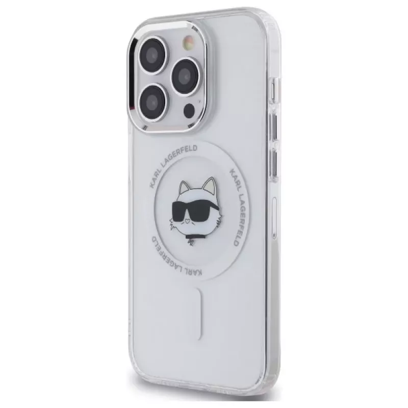 Karl Lagerfeld KLHMP14LHLSCHH iPhone 14 Pro 6.1 Hardcase IML Metal Choupette Head MagSafe White