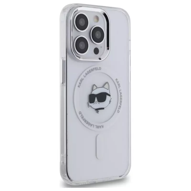 Karl Lagerfeld KLHMP14LHLSCHH iPhone 14 Pro 6.1 Hardcase IML Metal Choupette Head MagSafe White