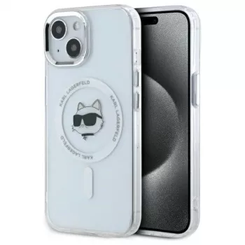 Karl Lagerfeld KLHMP15SHLSCHH iPhone 15 6,1 inch Weiße Hardcase IML Metall Choupette Head MagSafe