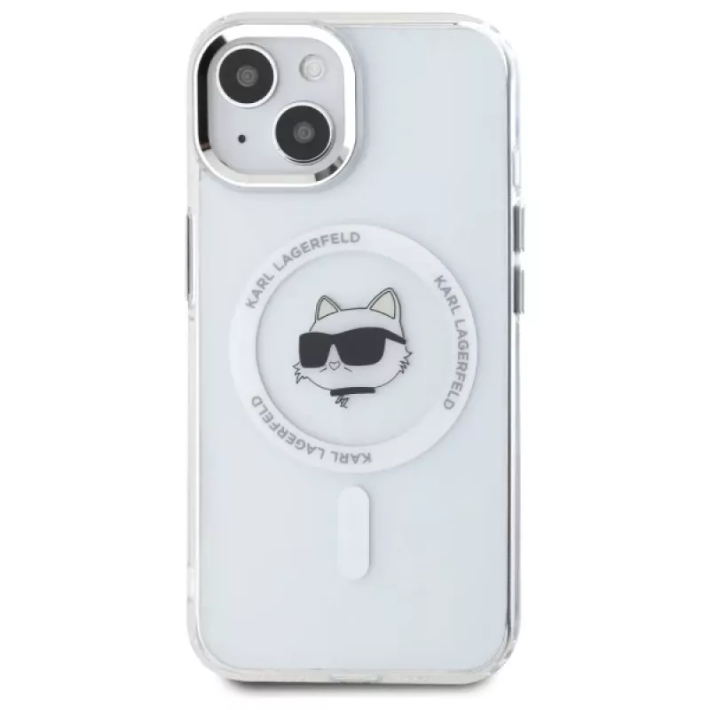Karl Lagerfeld KLHMP15SHLSCHH iPhone 15 6,1 inch Weiße Hardcase IML Metall Choupette Head MagSafe