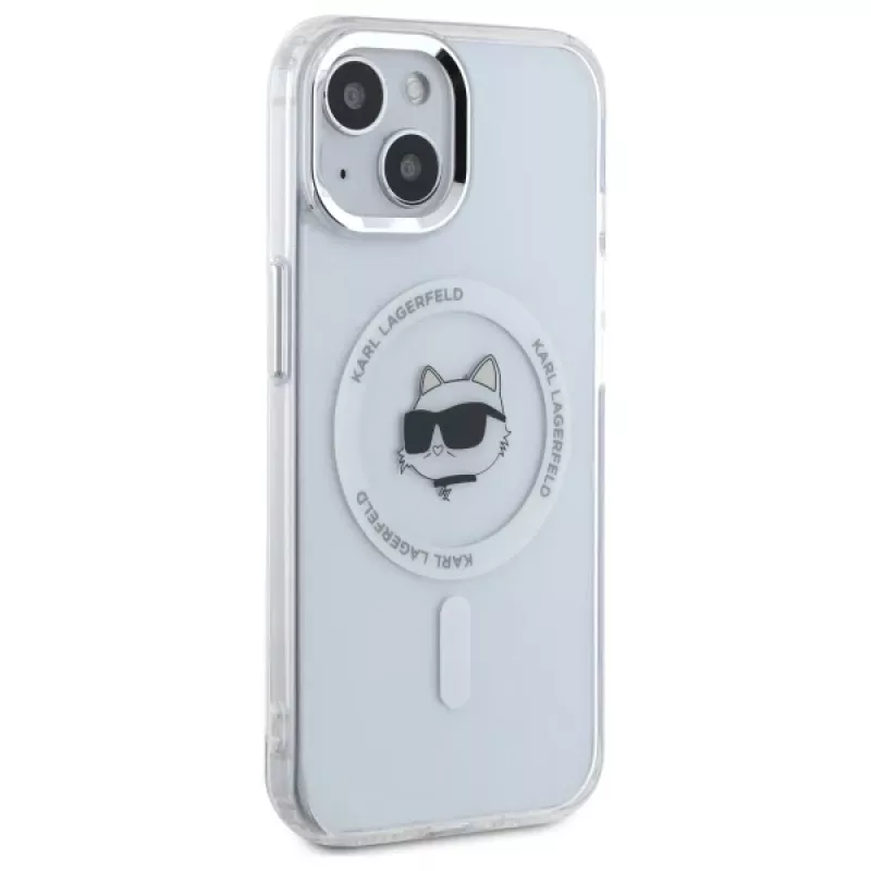 Karl Lagerfeld KLHMP15SHLSCHH iPhone 15 6,1 inch Weiße Hardcase IML Metall Choupette Head MagSafe