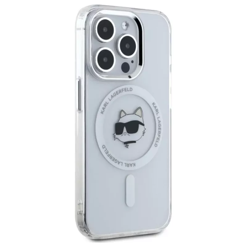 Karl Lagerfeld KLHMP15LHLSCHH iPhone 15 Pro 6.1 Hardcase IML Metal Choupette Head MagSafe White