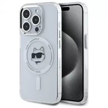 Karl Lagerfeld KLHMP15XHLSCHH Hardcase IML Metal Choupette Head MagSafe für iPhone 15 Pro Max 6,7 inch Weiß